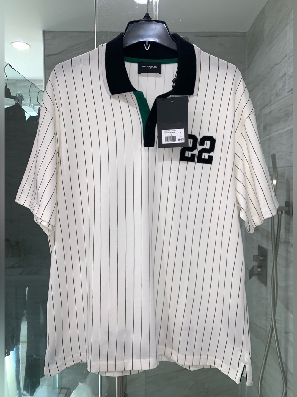 The Kooples $150 NWT White Polo with Black Collar and Green Placket, Size L